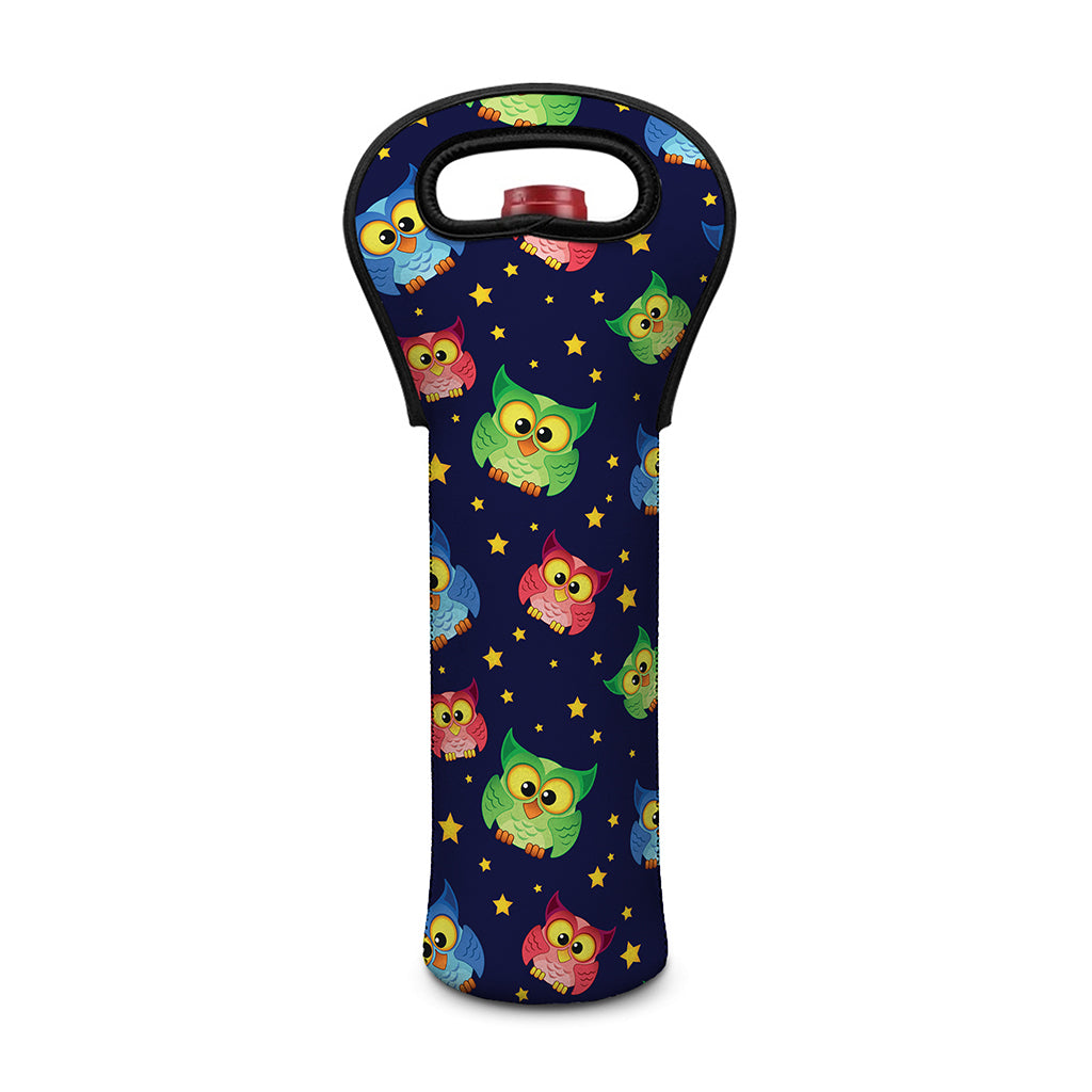 Owl And Star Pattern Print Single Neoprene Wine Tote