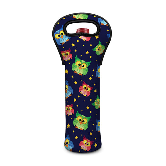 Owl And Star Pattern Print Single Neoprene Wine Tote