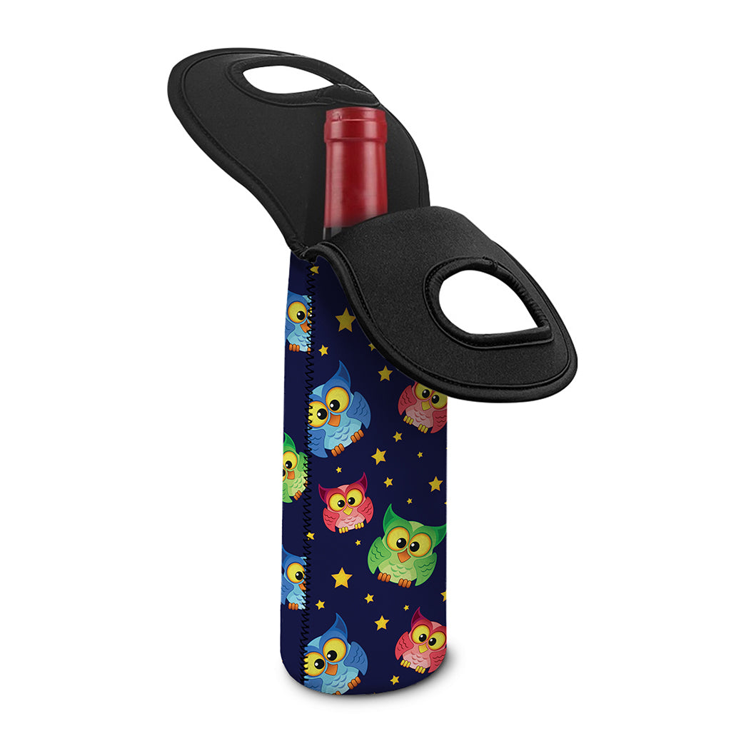 Owl And Star Pattern Print Single Neoprene Wine Tote