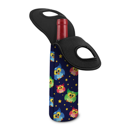 Owl And Star Pattern Print Single Neoprene Wine Tote