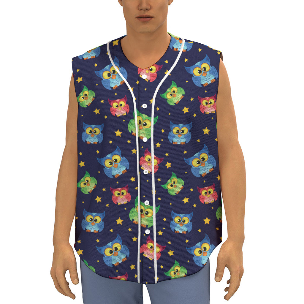 Owl And Star Pattern Print Sleeveless Baseball Jersey