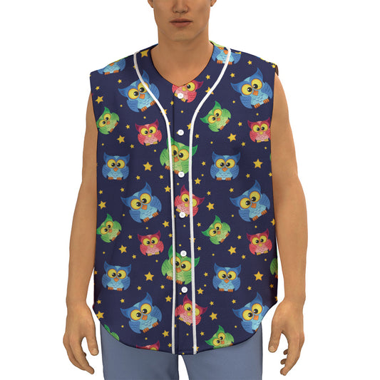 Owl And Star Pattern Print Sleeveless Baseball Jersey