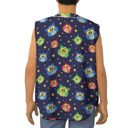 Owl And Star Pattern Print Sleeveless Baseball Jersey