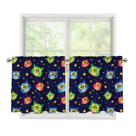 Owl And Star Pattern Print Tier Curtains