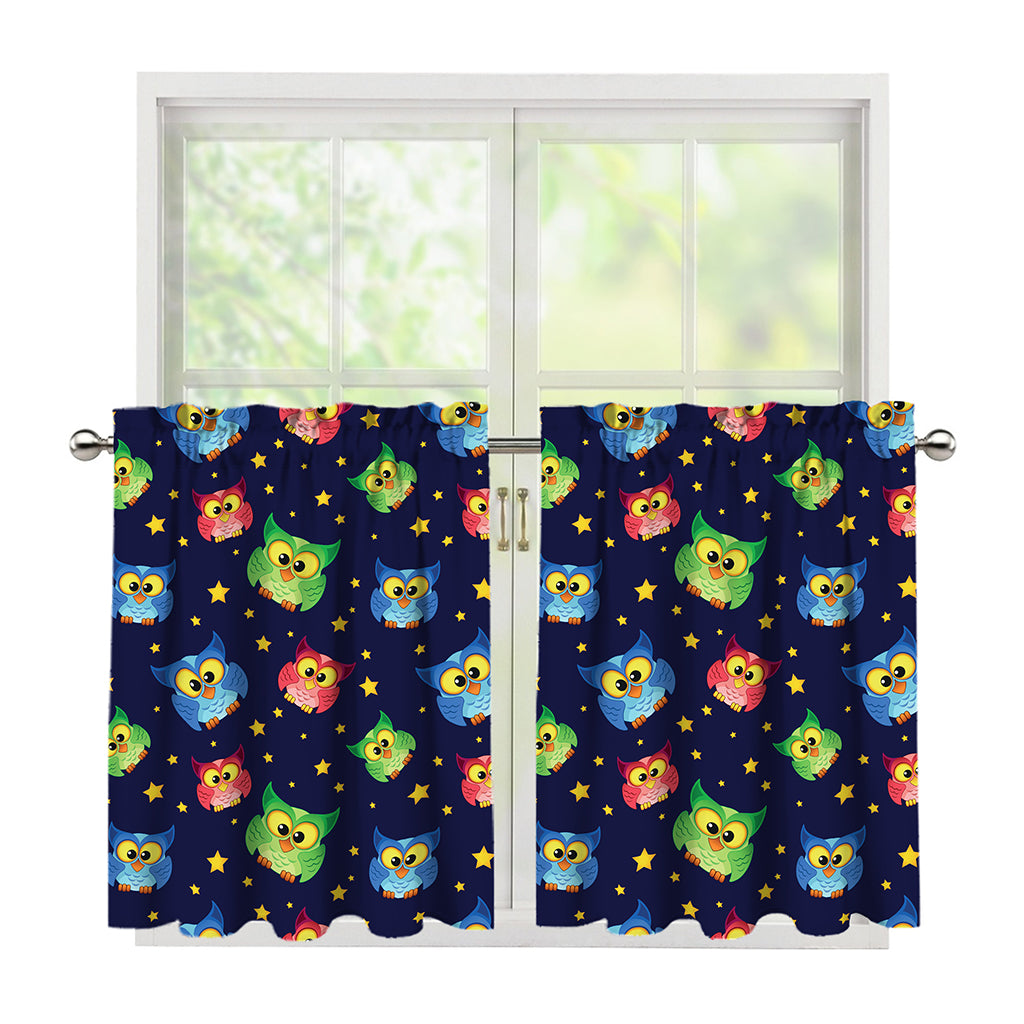 Owl And Star Pattern Print Tier Curtains