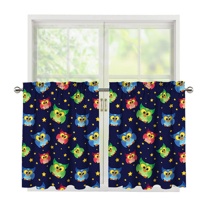Owl And Star Pattern Print Tier Curtains