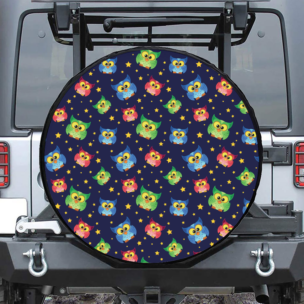 Owl And Star Pattern Print Tire Cover