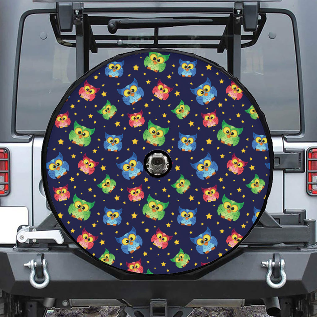 Owl And Star Pattern Print Tire Cover With Camera Hole