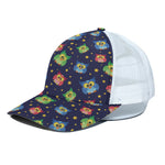 Owl And Star Pattern Print White Mesh Trucker Cap
