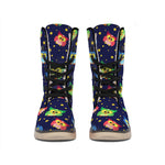 Owl And Star Pattern Print Winter Boots