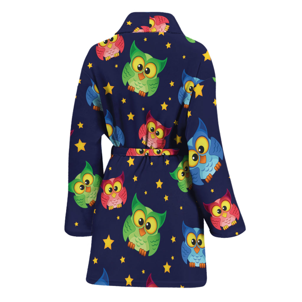 Owl And Star Pattern Print Women's Bathrobe