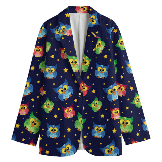 Owl And Star Pattern Print Women's Blazer