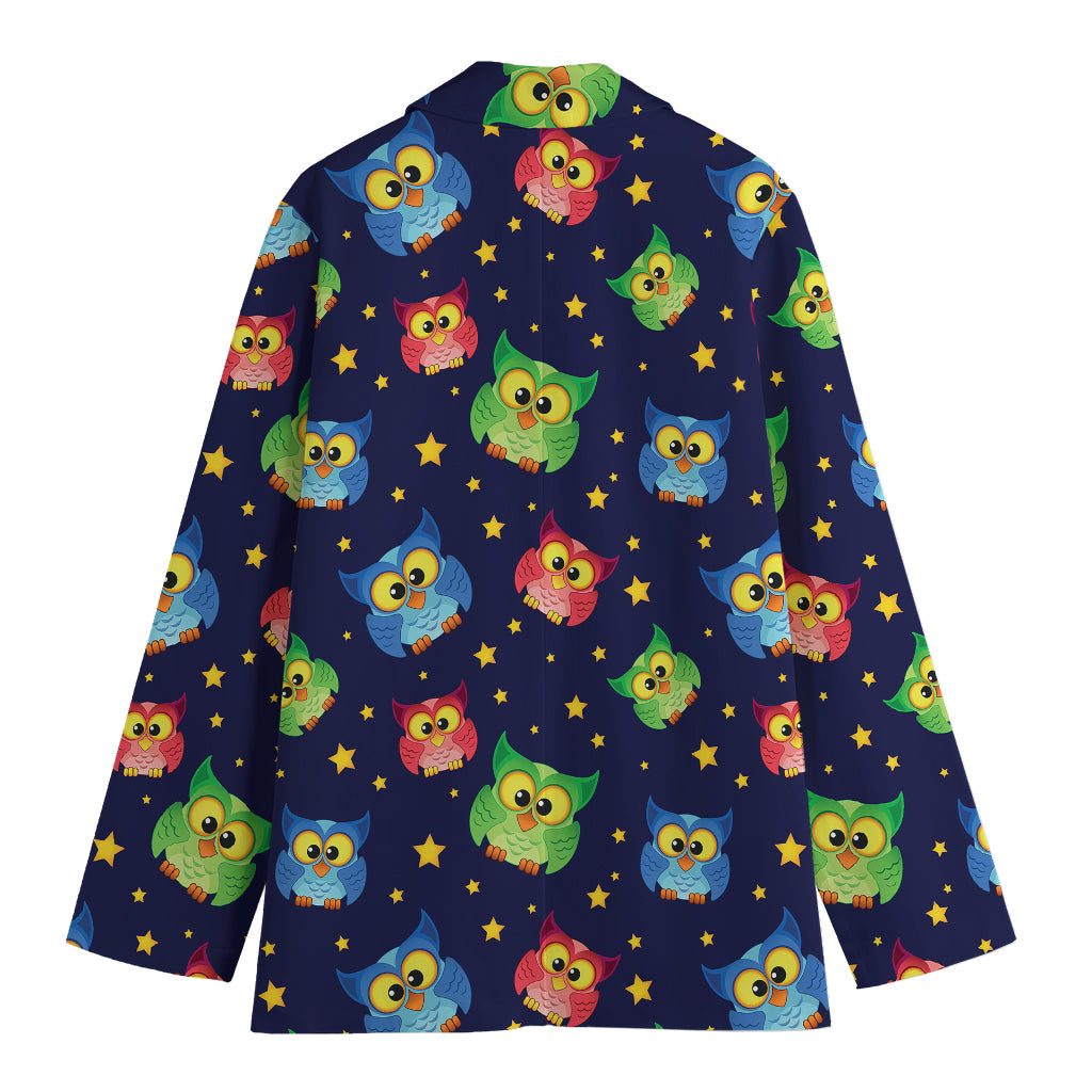 Owl And Star Pattern Print Women's Blazer
