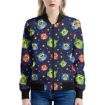 Owl And Star Pattern Print Women's Bomber Jacket