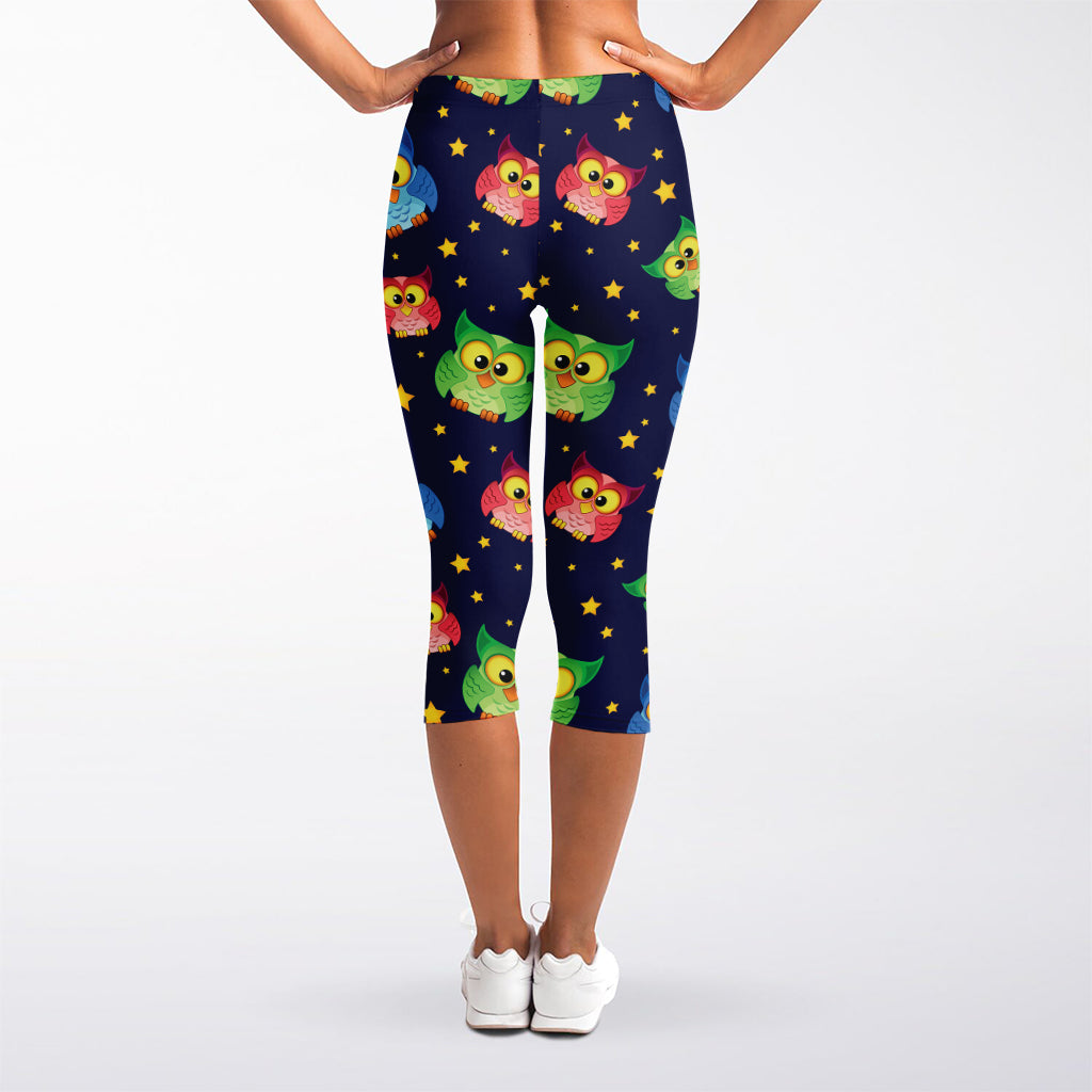 Owl And Star Pattern Print Women's Capri Leggings