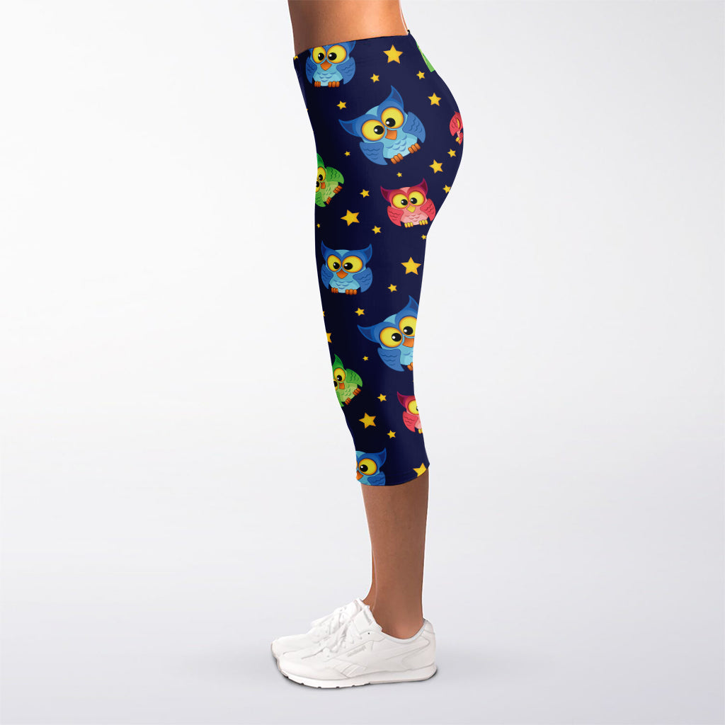 Owl And Star Pattern Print Women's Capri Leggings