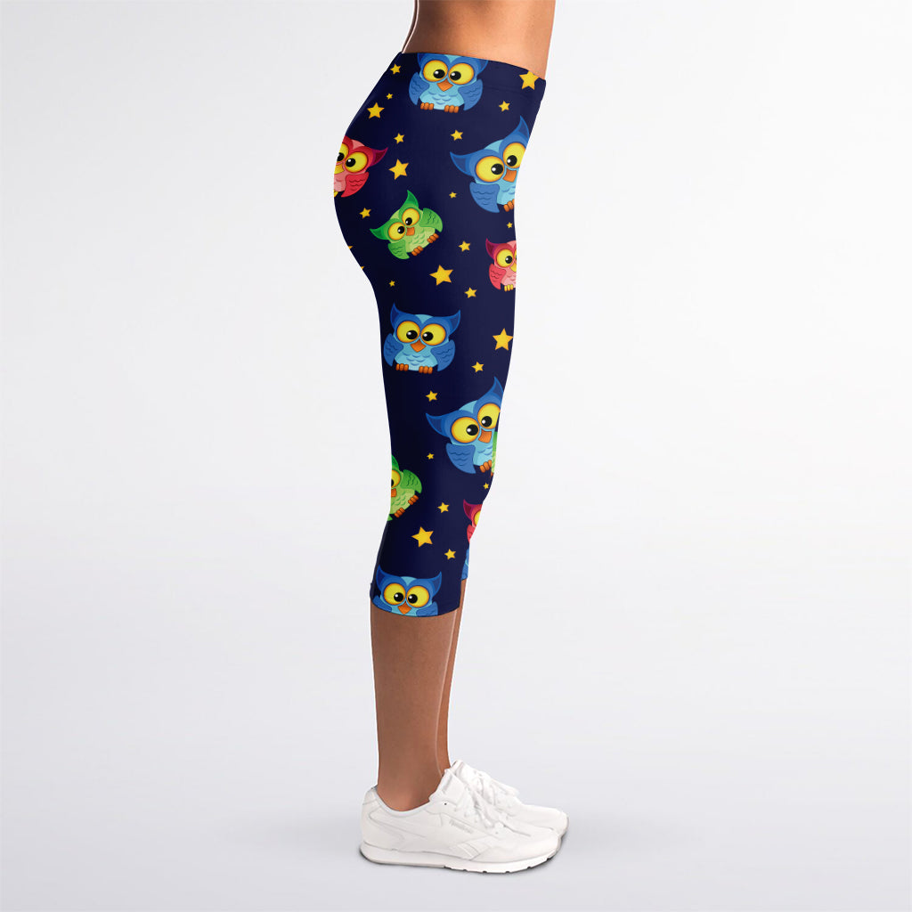 Owl And Star Pattern Print Women's Capri Leggings