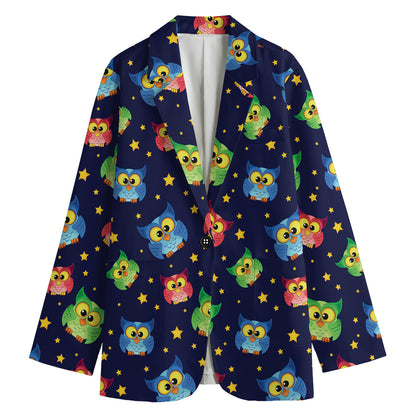 Owl And Star Pattern Print Women's Cotton Blazer