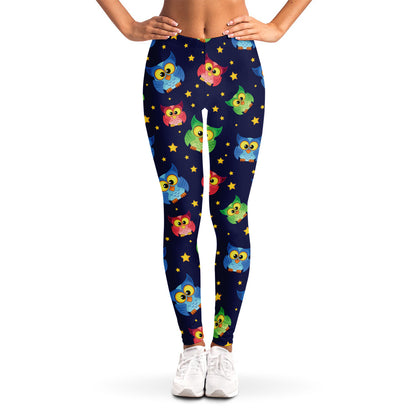 Owl And Star Pattern Print Women's Leggings