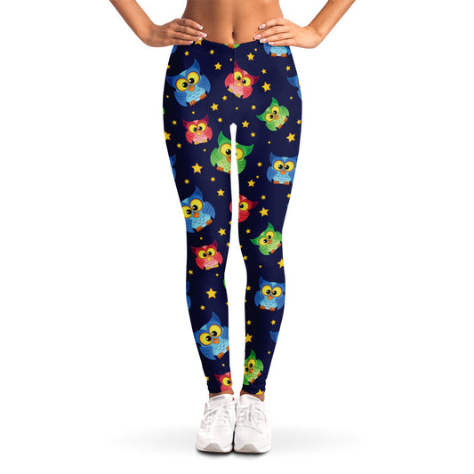 Owl And Star Pattern Print Women's Leggings