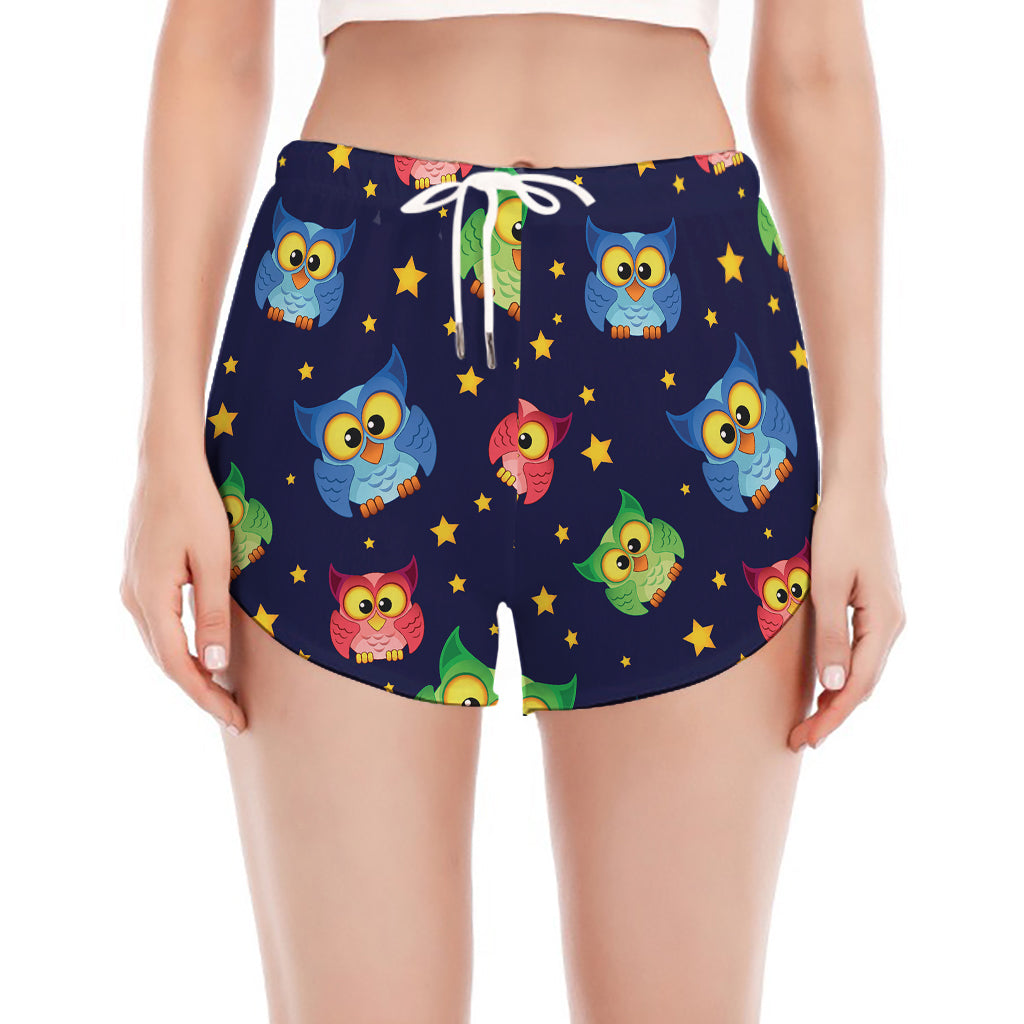 Owl And Star Pattern Print Women's Split Running Shorts
