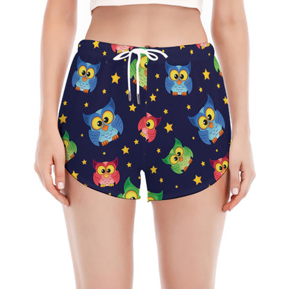 Owl And Star Pattern Print Women's Split Running Shorts