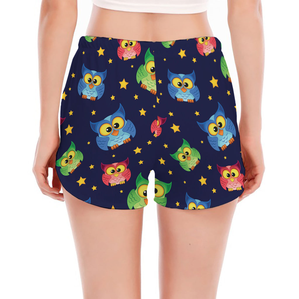 Owl And Star Pattern Print Women's Split Running Shorts