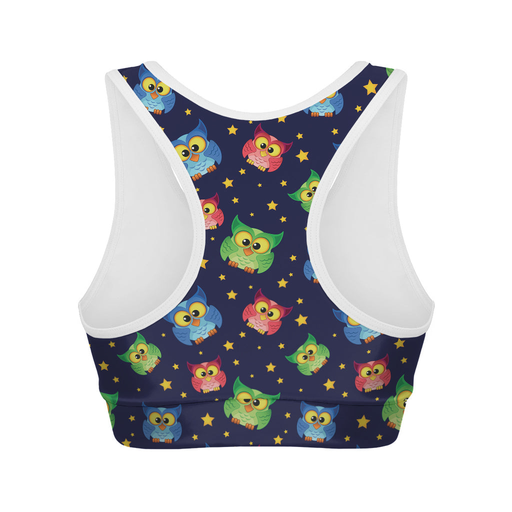 Owl And Star Pattern Print Women's Sports Bra