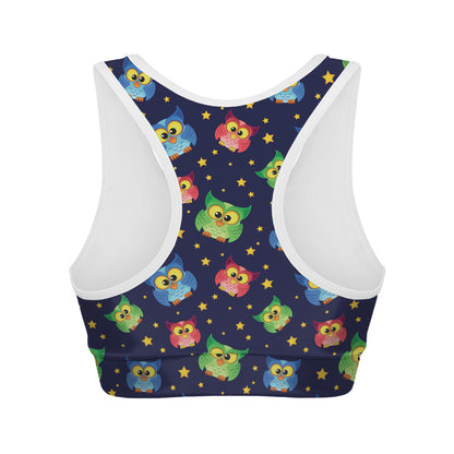 Owl And Star Pattern Print Women's Sports Bra