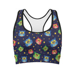 Owl And Star Pattern Print Women's Sports Bra