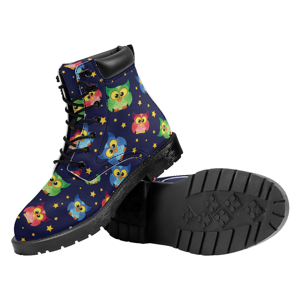 Owl And Star Pattern Print Work Boots