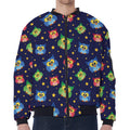 Owl And Star Pattern Print Zip Sleeve Bomber Jacket