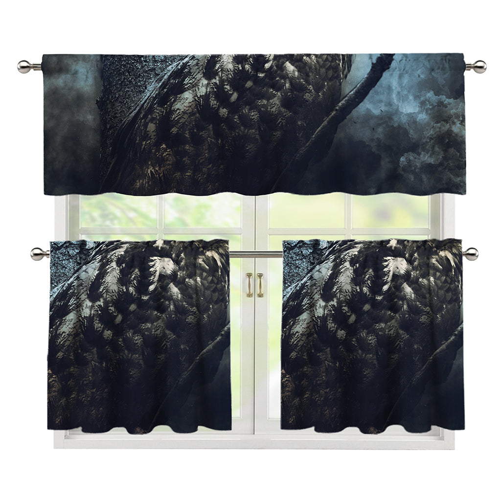 Owl At Night Print 3 Piece Kitchen Curtains