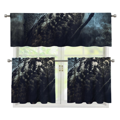Owl At Night Print 3 Piece Kitchen Curtains