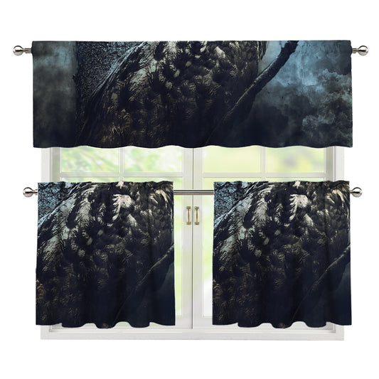 Owl At Night Print 3 Piece Kitchen Curtains