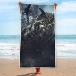 Owl At Night Print Beach Towel