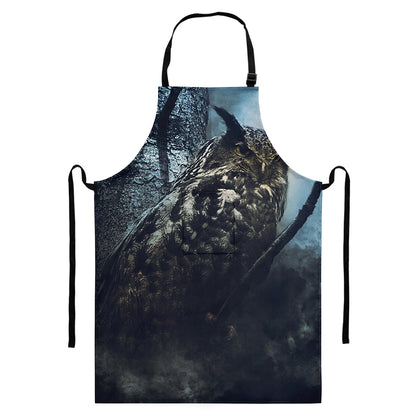 Owl At Night Print Bib Apron With Pocket