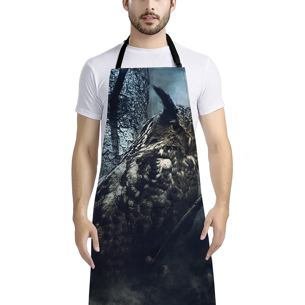 Owl At Night Print Bib Apron With Pocket