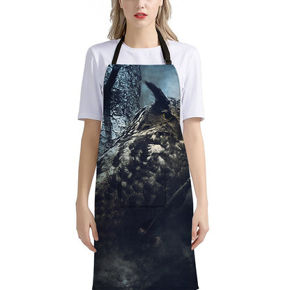 Owl At Night Print Bib Apron With Pocket