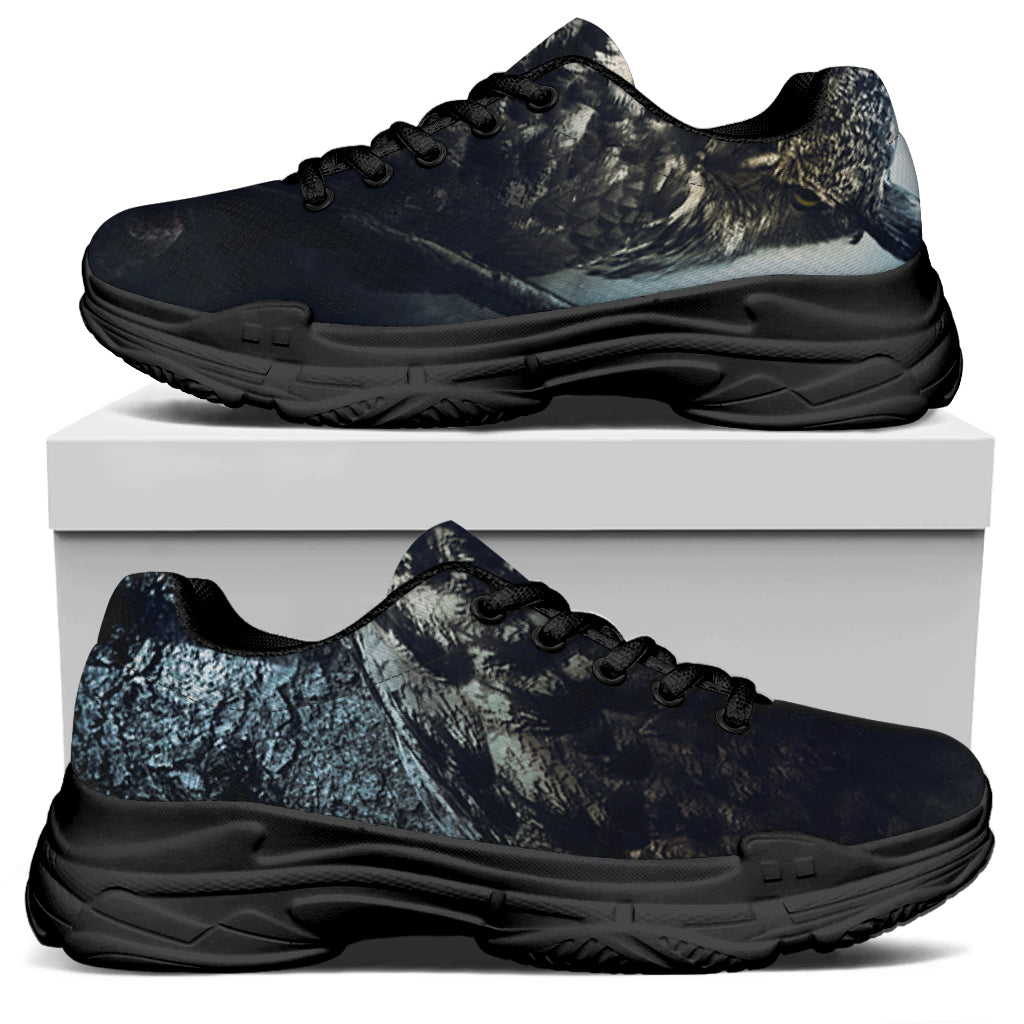 Owl At Night Print Black Chunky Shoes