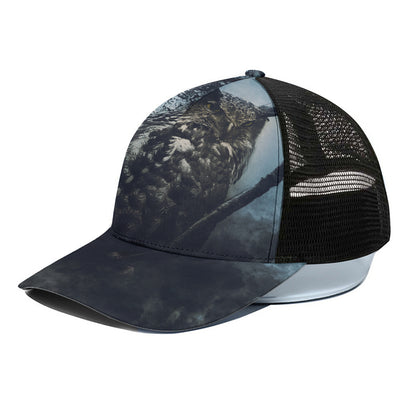 Owl At Night Print Black Mesh Trucker Cap