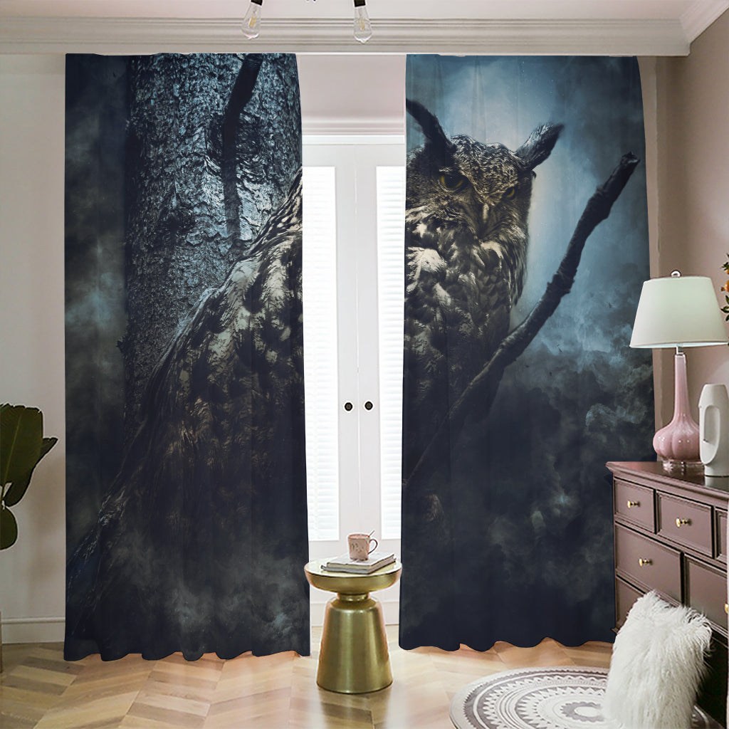 Owl At Night Print Blackout Pencil Pleat Curtains