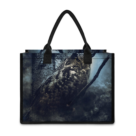 Owl At Night Print Canvas Tote Bag
