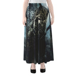 Owl At Night Print Chiffon Maxi Skirt