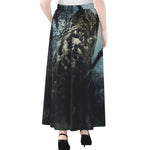 Owl At Night Print Chiffon Maxi Skirt