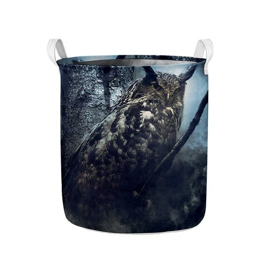 Owl At Night Print Collapsible Laundry Basket