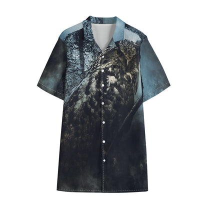 Owl At Night Print Cotton Hawaiian Shirt