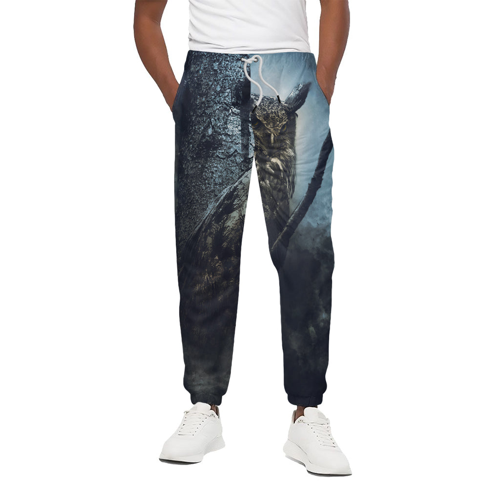 Owl At Night Print Cotton Pants