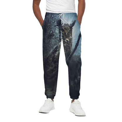 Owl At Night Print Cotton Pants