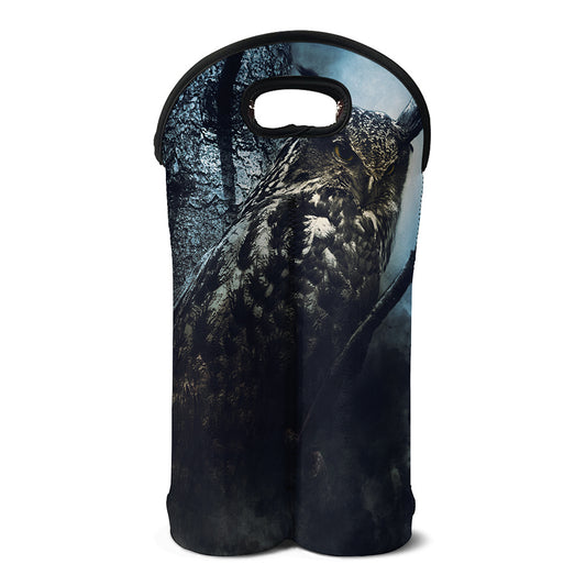 Owl At Night Print Double Neoprene Wine Tote